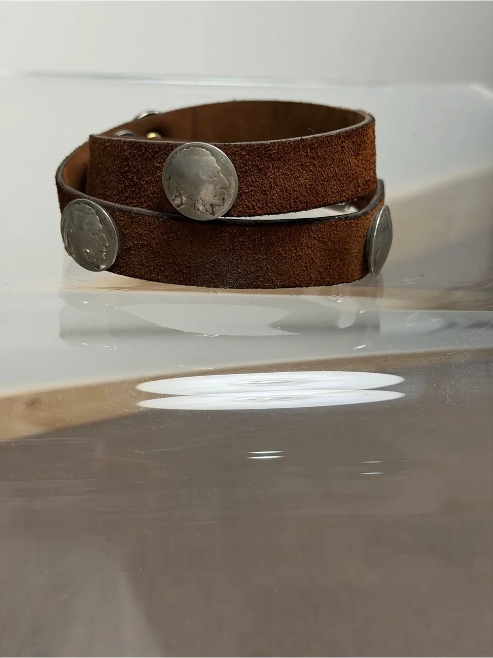 Vintage 1950’s Kids Brown Suede Belt with Silver Conchos